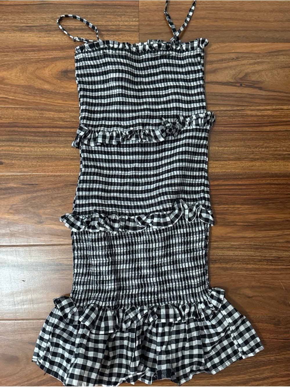 SHEIN Black & White Gingham Ruffle Midi Dress